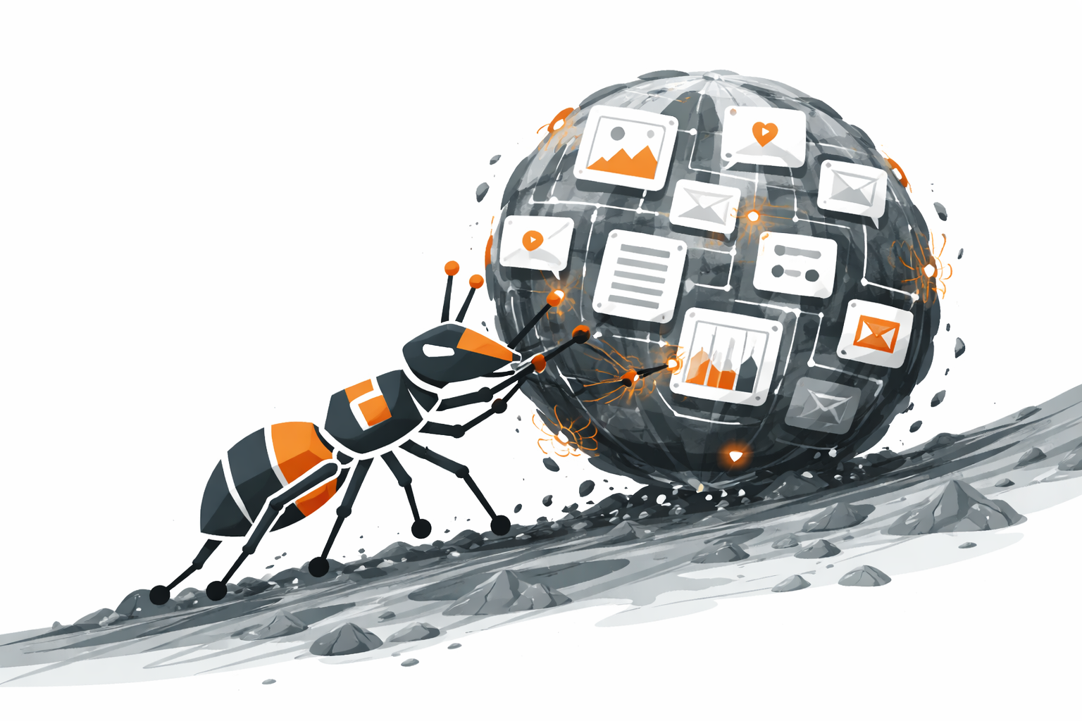 Ant carrying a huge blob of content